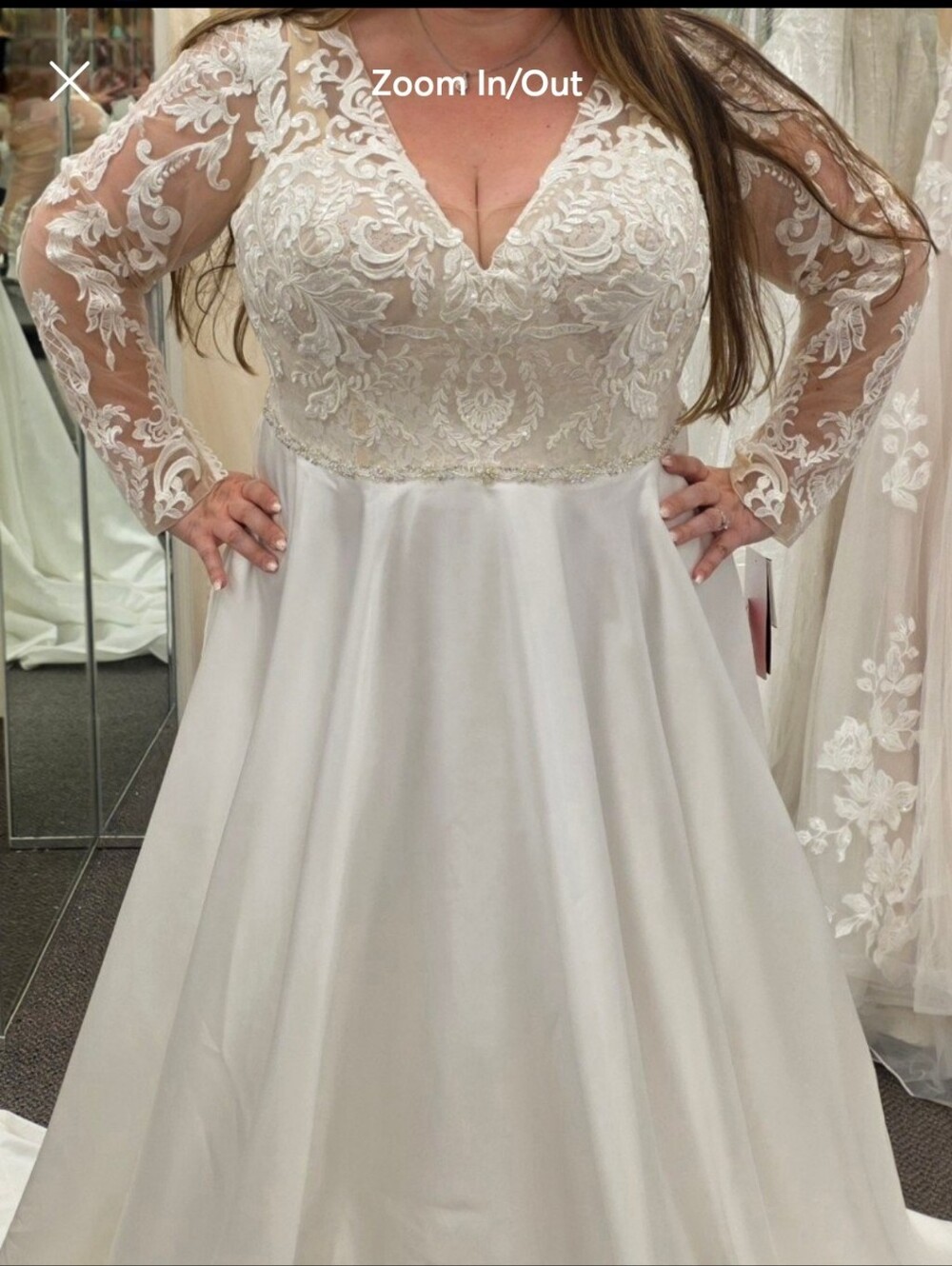 Long Sleeve Lace Bodice A-Line Wedding Dress in Ivory